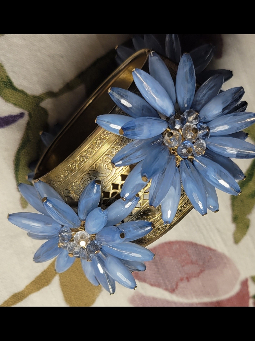 Blue Floral Statement Bracelet